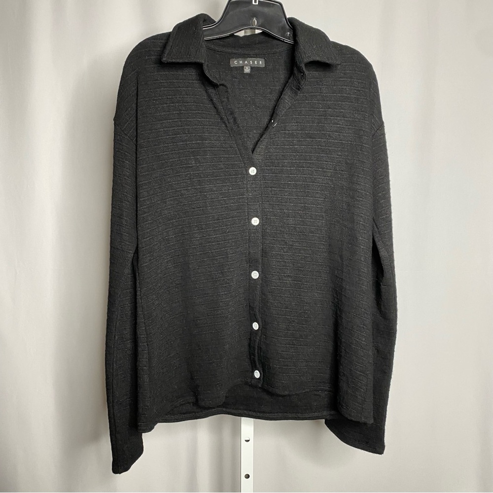 Chaser Women's Black Textured Button-Down Shirt — S